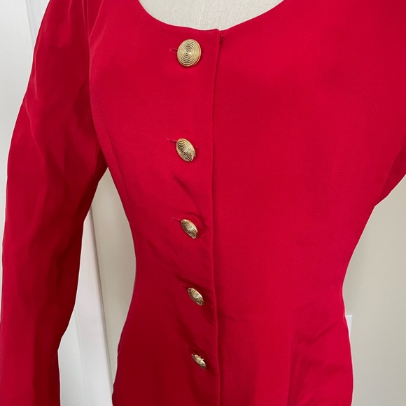 Albert Nipon Size 10 Silk  2 Piece Skirt Fitted Red Suit Women Bergdorf Goodman - Picture 3 of 8